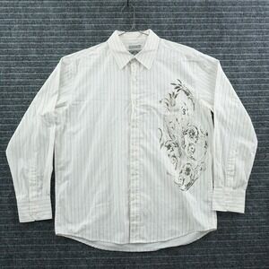 Bruno New York‎ Button Down Shirt L White Pinstripe Graphic Stretch Long Sleeve